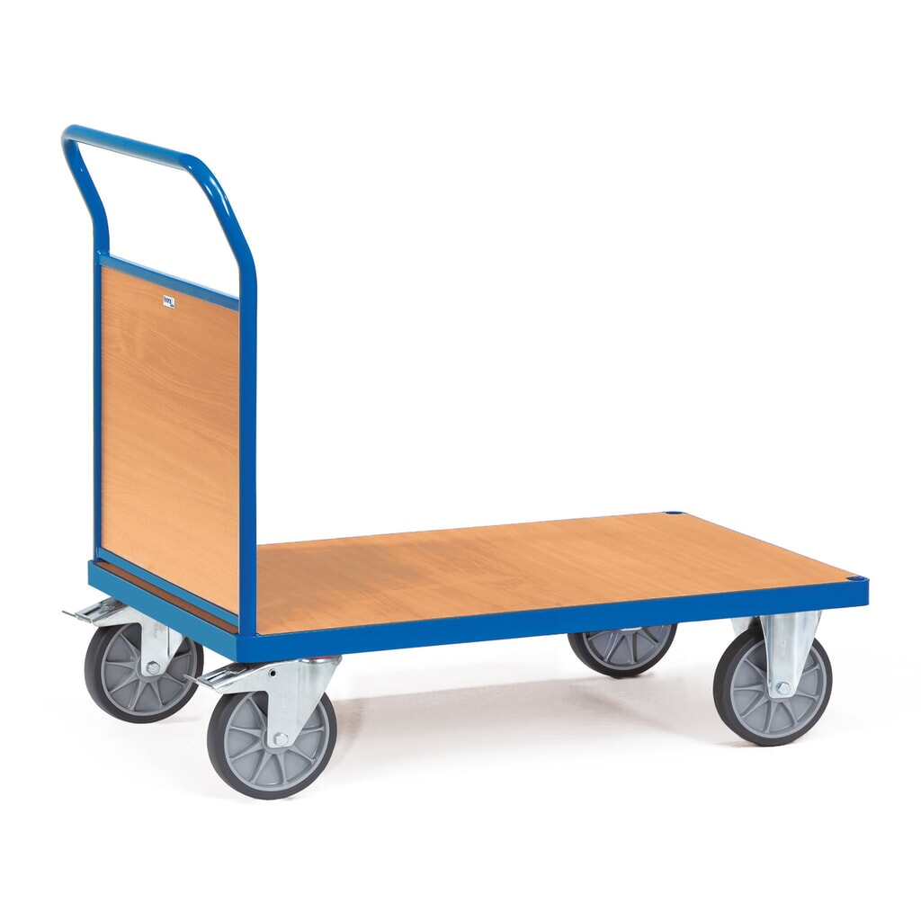 carro|plataforma de plataforma fetra®, con pared final de madera, área de carga An x F 500 x 850 mm Imagen del producto: carro|plataforma de plataforma fetra®, con pared final de madera, área de carga An x F 500 x 850 mm