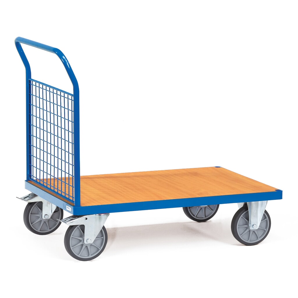 carro|plataforma de plataforma fetra® con pared final de rejilla, área de carga An x F 500 x 850 mm Imagen del producto: carro|plataforma de plataforma fetra® con pared final de rejilla, área de carga An x F 500 x 850 mm
