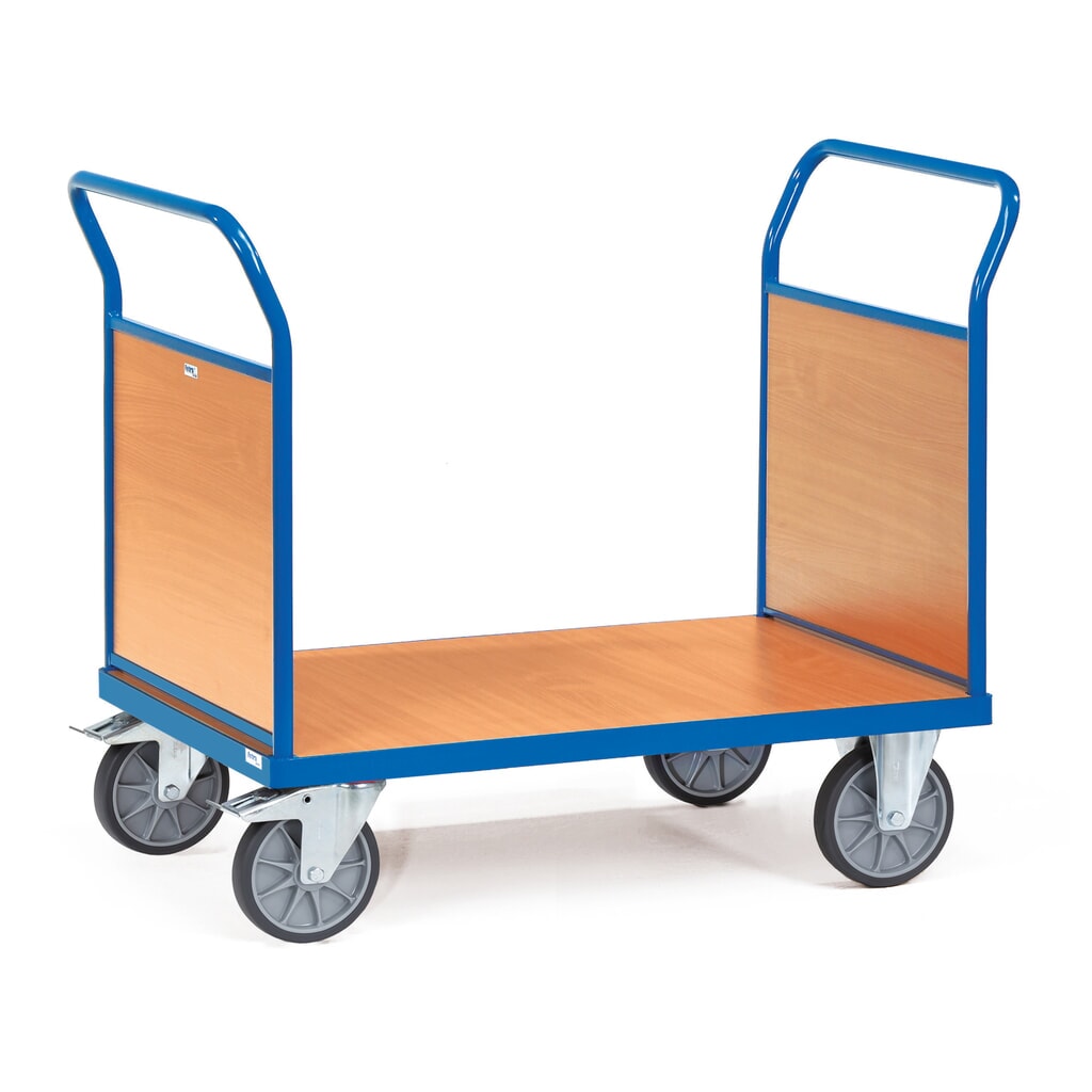 Imagen del producto: carro|plataforma de plataforma fetra®, 2 caras con paredes de madera, área de carga An x F 500 x 850 mm