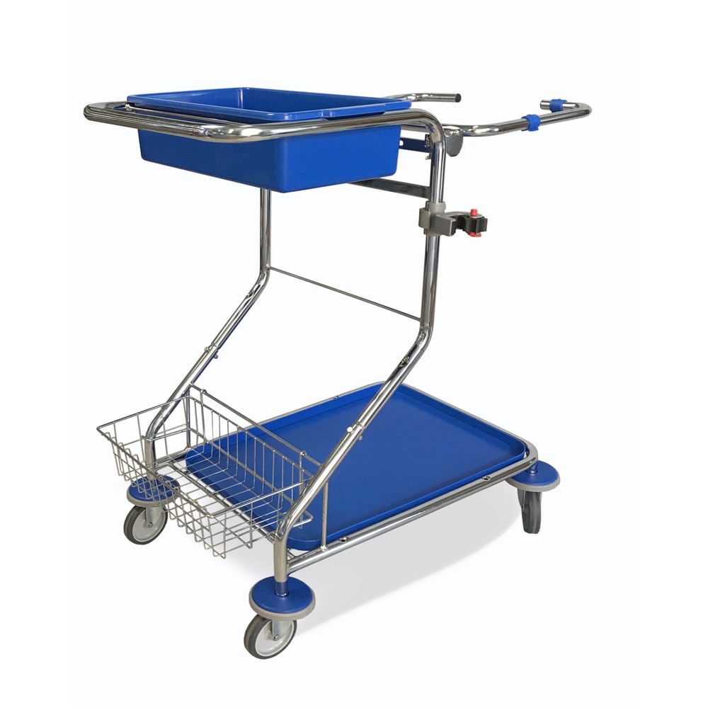 Imagen del producto: carro|plataforma de servicio cromado II, 1 cesta de utensilios, soporte para mango|maniobra, bastidor|chasis para bolsa de residuo de 120 litros, bandeja de recogida