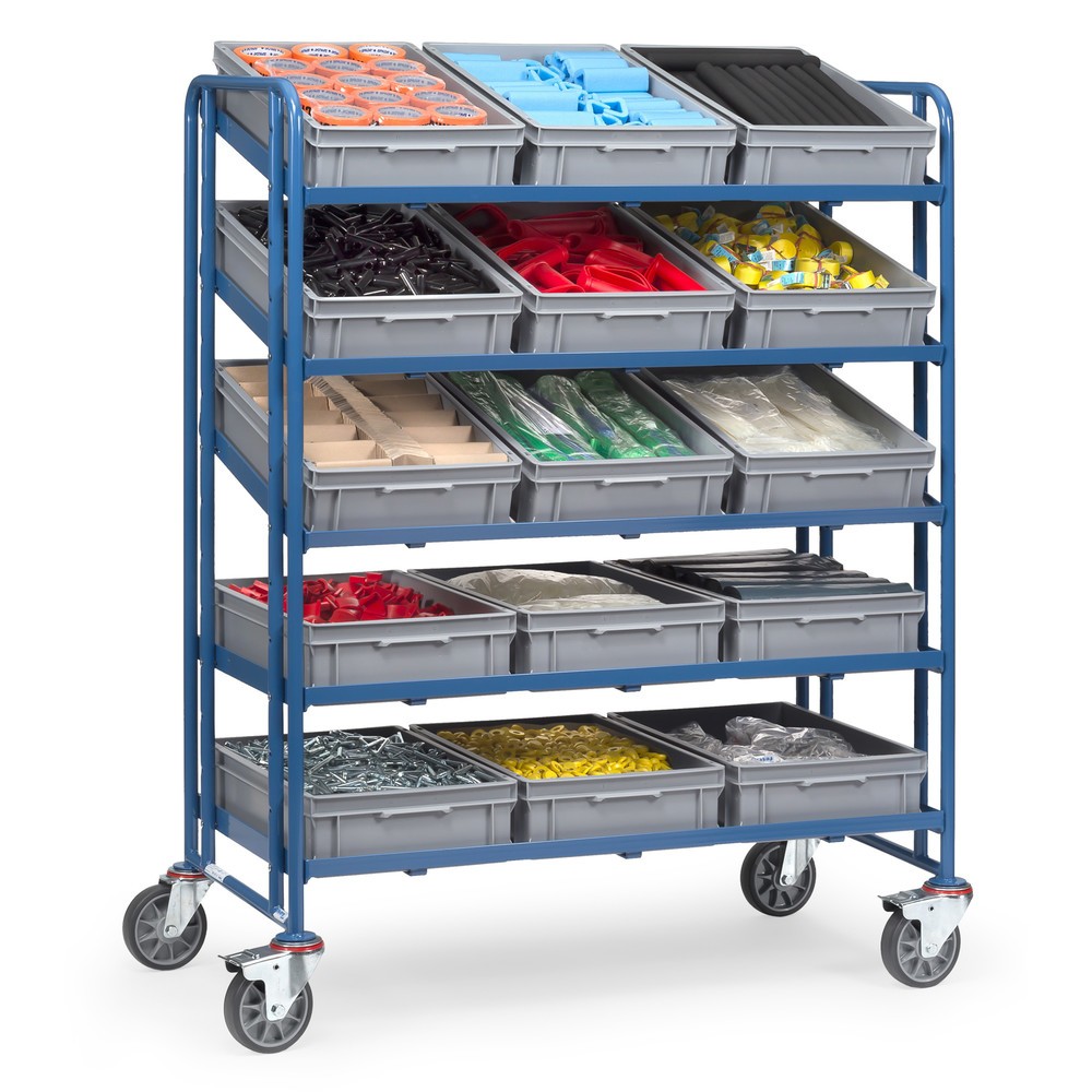 Número de imagen del producto 2: carro|plataforma de suelo Eurobox fetra®, con cajas, capacidad de carga 300 kg, 5 pisos de 1.240 x 610 mm