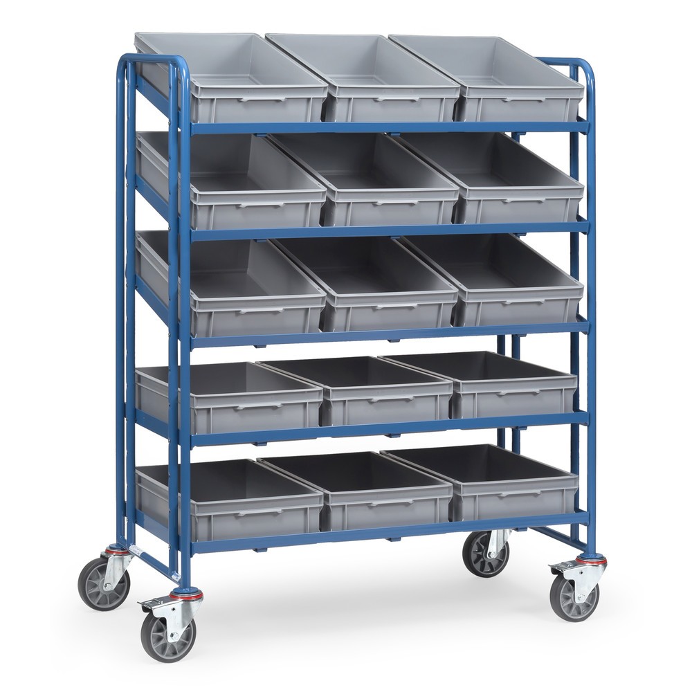 Imagen del producto: carro|plataforma de suelo Eurobox fetra®, con cajas, capacidad de carga 300 kg, 5 pisos de 1.240 x 610 mm