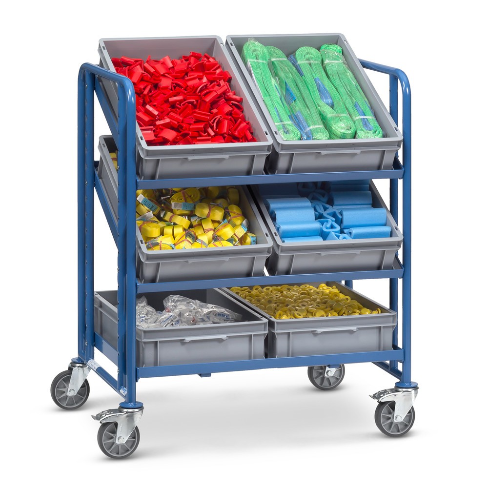 Número de imagen del producto 3: carro|plataforma de suelo Eurobox fetra®, con cajas, capacidad de carga 250 kg, 3 pisos à 820 x 610 mm