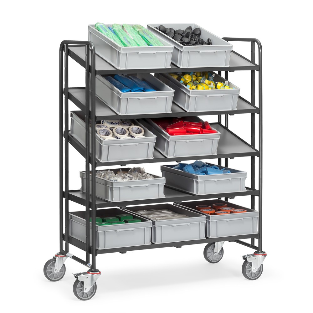 Número de imagen del producto 2: carros con estantes fetra® Eurobox, con suelos, capacidad de carga 300 kg, 5 niveles de 1240 x 610 mm, gris antracita