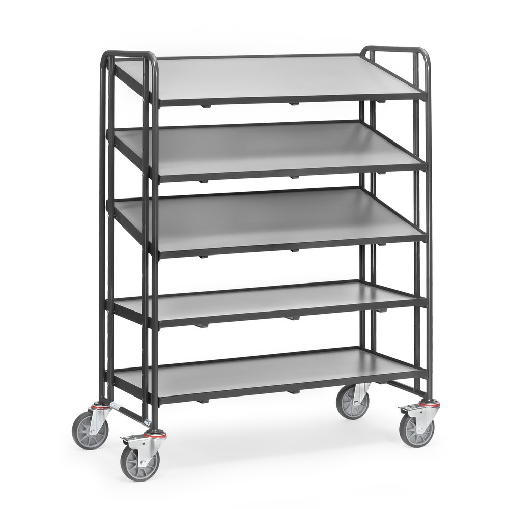 Imagen del producto: carros con estantes fetra® Eurobox, con suelos, capacidad de carga 300 kg, 5 niveles de 1240 x 610 mm, gris antracita