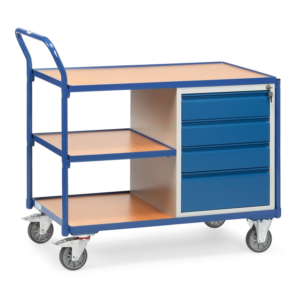 Imagen del producto: carro|plataforma de taller fetra® con armario + 3 niveles, alto H x An x F 1,040 x 1,130 x 600 mm