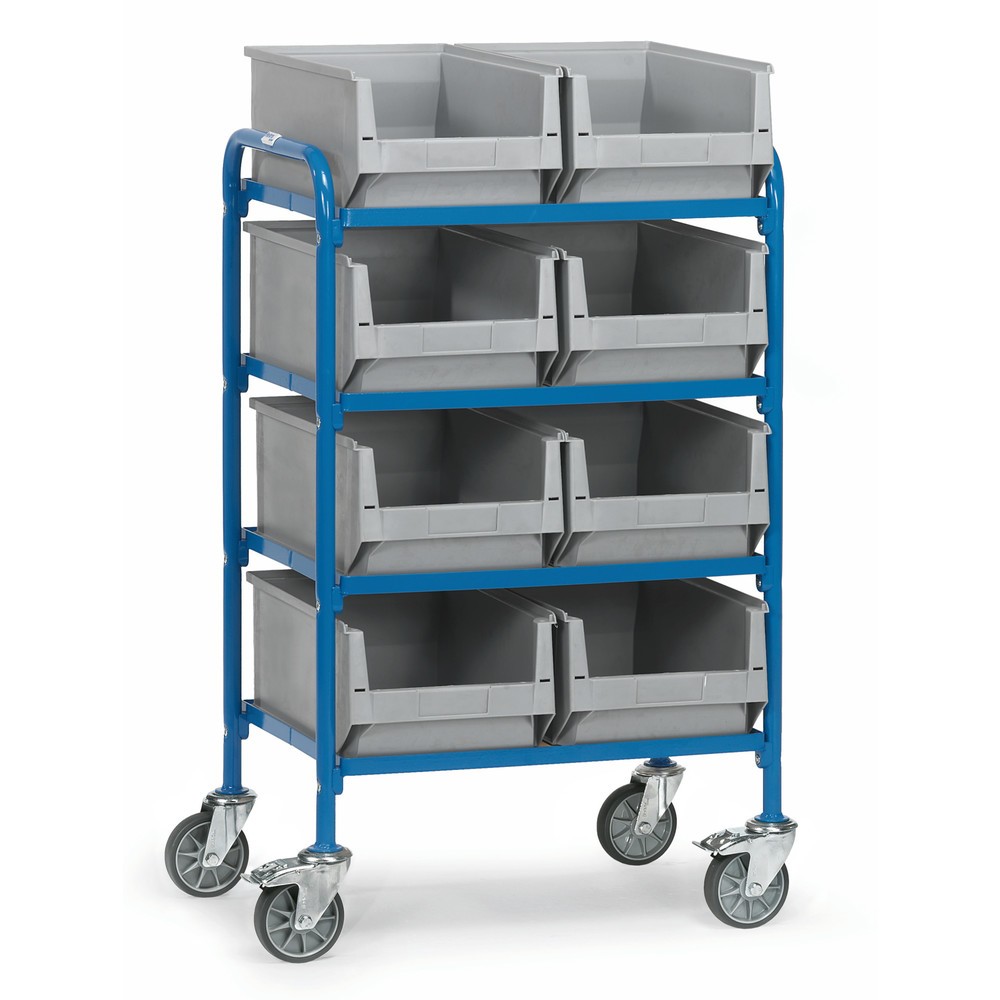Imagen del producto: carro|plataforma lateral fetra® con cajas de almacenamiento con frontal abierto, área de carga 630 x 470 mm