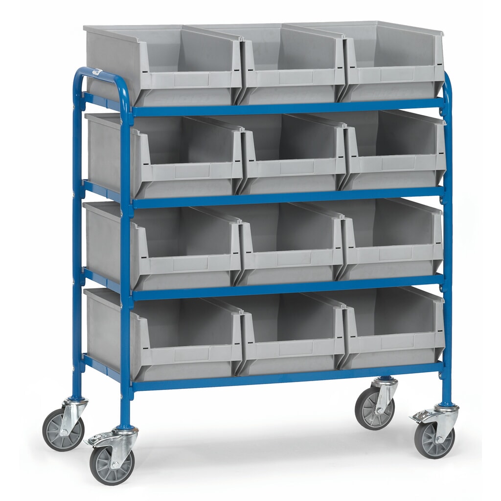 Imagen del producto: carro|plataforma lateral fetra® con cajas de almacenamiento con frontal abierto, área de carga 940 x 470 mm