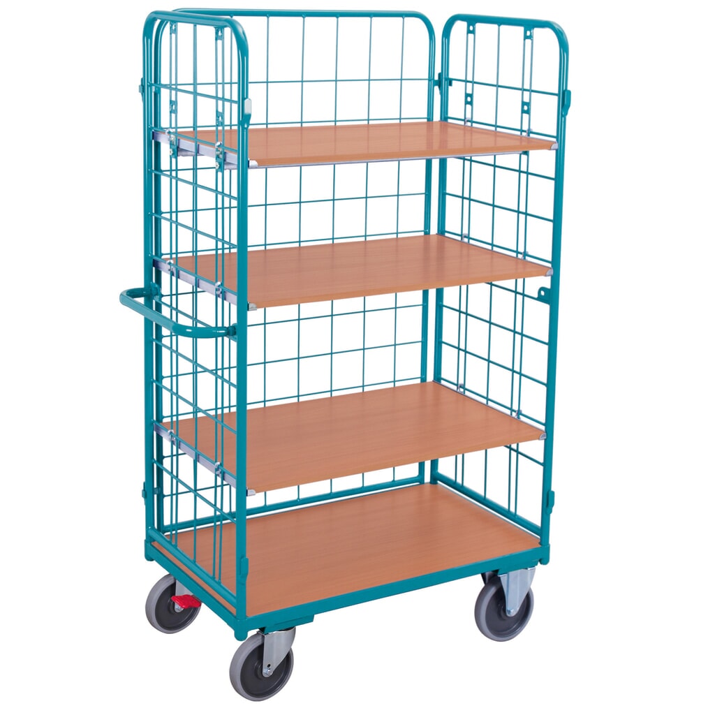 Imagen del producto: carros con estantes Ameise®, con malla de alambre, cerrado por 3 lados, 4 niveles de 1.000 x 600 mm
