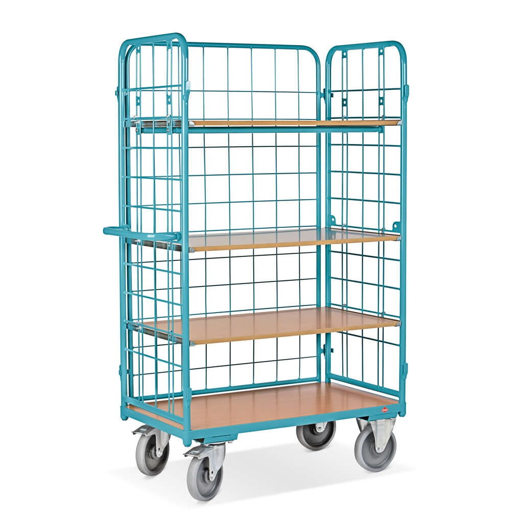 carros con estantes Ameise®, con malla de alambre, cerrado por 3 lados, 4 niveles de 1.000 x 600 mm Número de imagen del producto 4: carros con estantes Ameise®, con malla de alambre, cerrado por 3 lados, 4 niveles de 1.000 x 600 mm