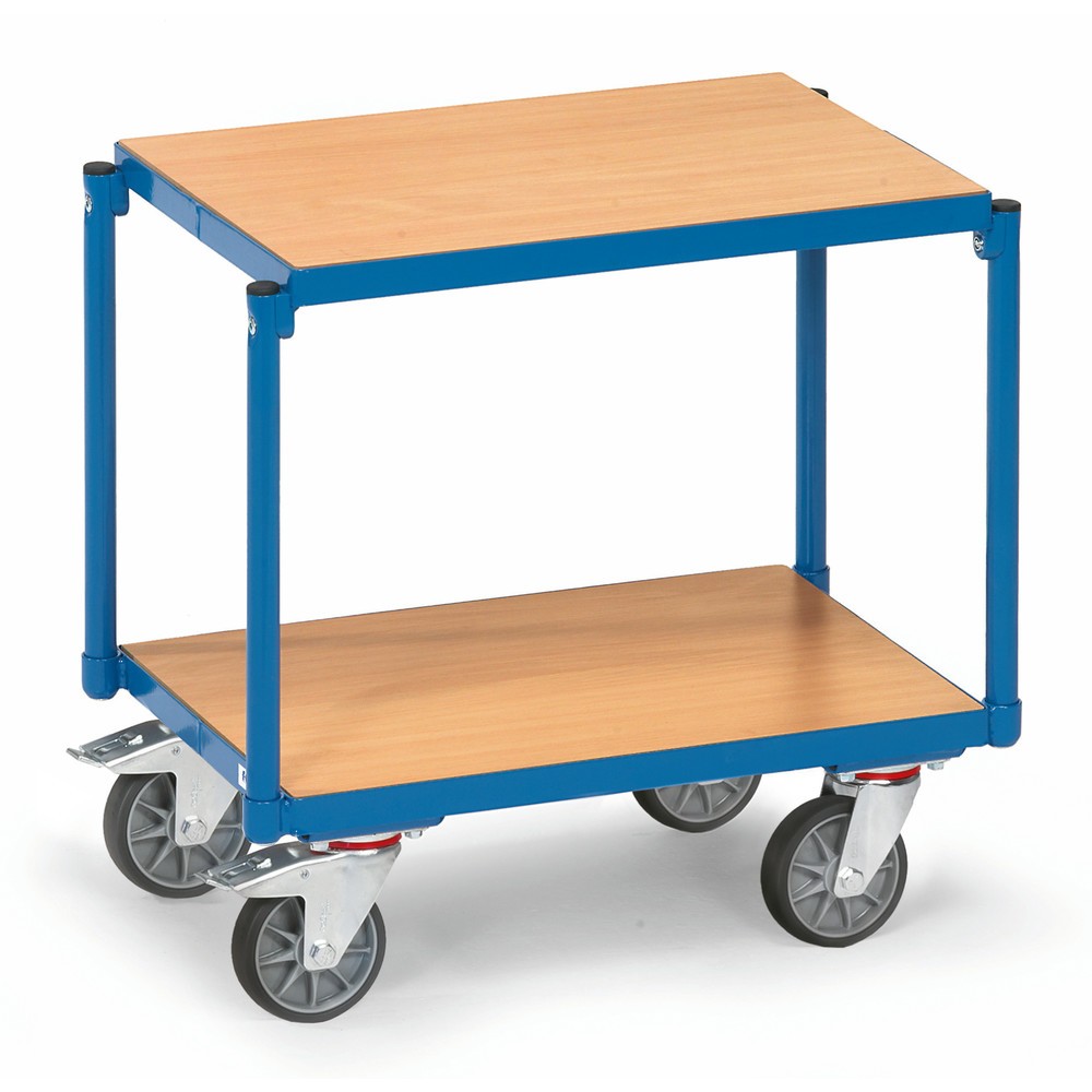 Imagen del producto: carros con estantes fetra®, 2 estantes de madera de 605 x 405 mm, sin borde, sin mango|maniobra