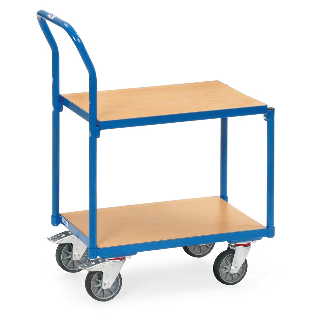 Imagen del producto: carros con estantes fetra®, 2 estantes de madera de 605 x 405 mm, sin borde, con mango|maniobra