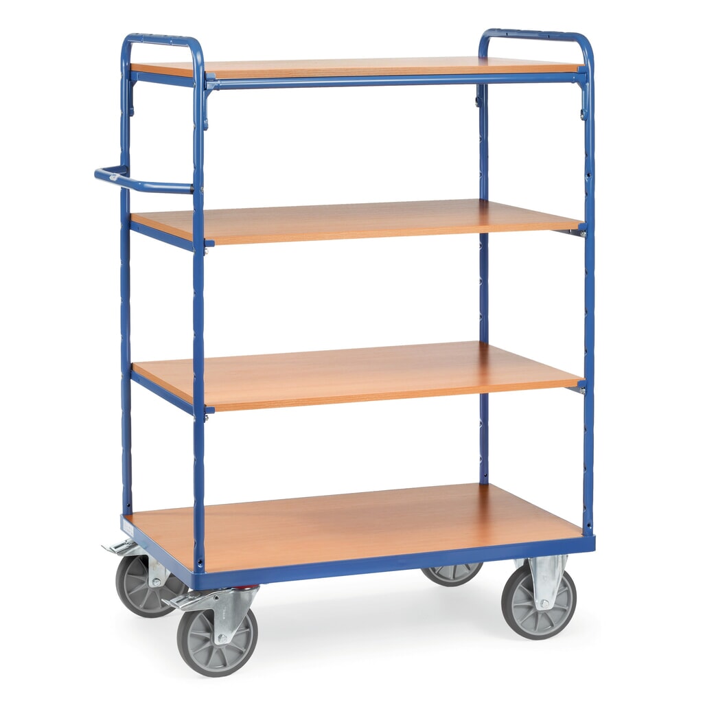 Imagen del producto: carros con estantes fetra® con suelos de madera, 4 niveles de 1.200 x 800 mm, altura de construcción 1.552 mm