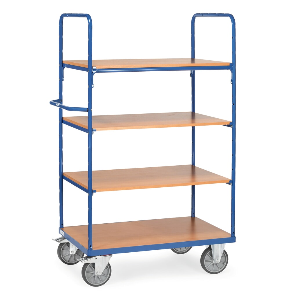 Imagen del producto: carros con estantes fetra® con suelos de madera, 4 pisos de 1,000 x 700 mm, altura de construcción 1.800 mm