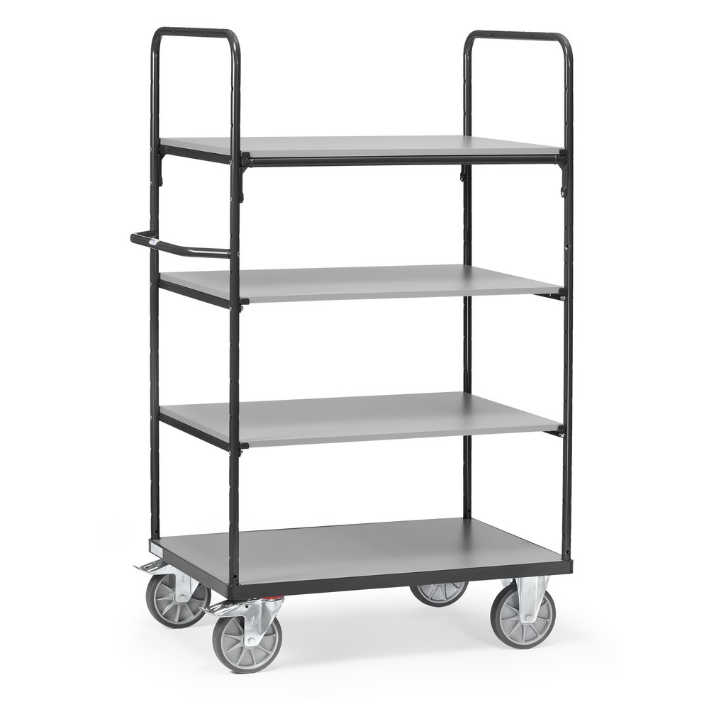 Número de imagen del producto 1: carros con estantes fetra® con suelos de madera, 4 pisos cada uno 1,000 x 600 mm, altura de construcción 1.800 mm, gris antracita