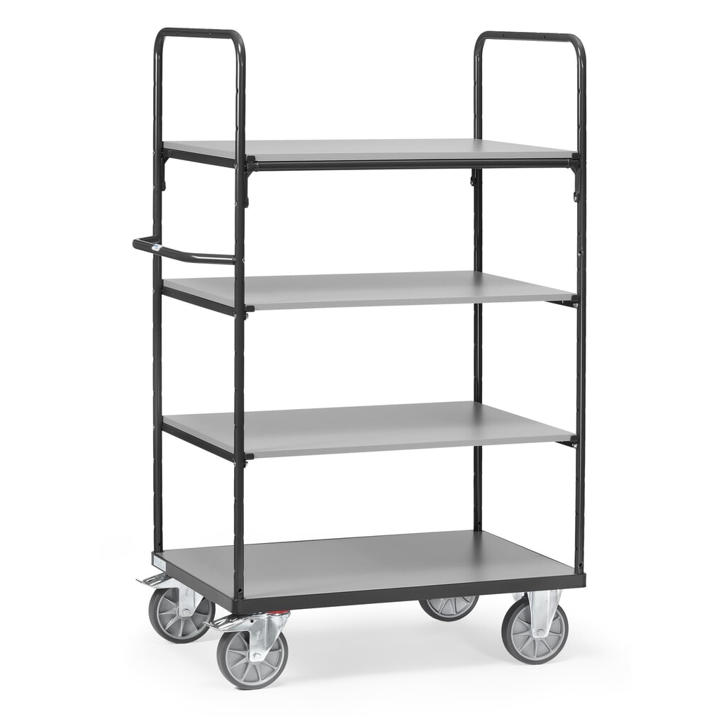 Imagen del producto: Carro de plataformas fetra® con suelos de madera, 4 estantes de 1.000 x 600 mm, altura 1.800 mm, gris antracita