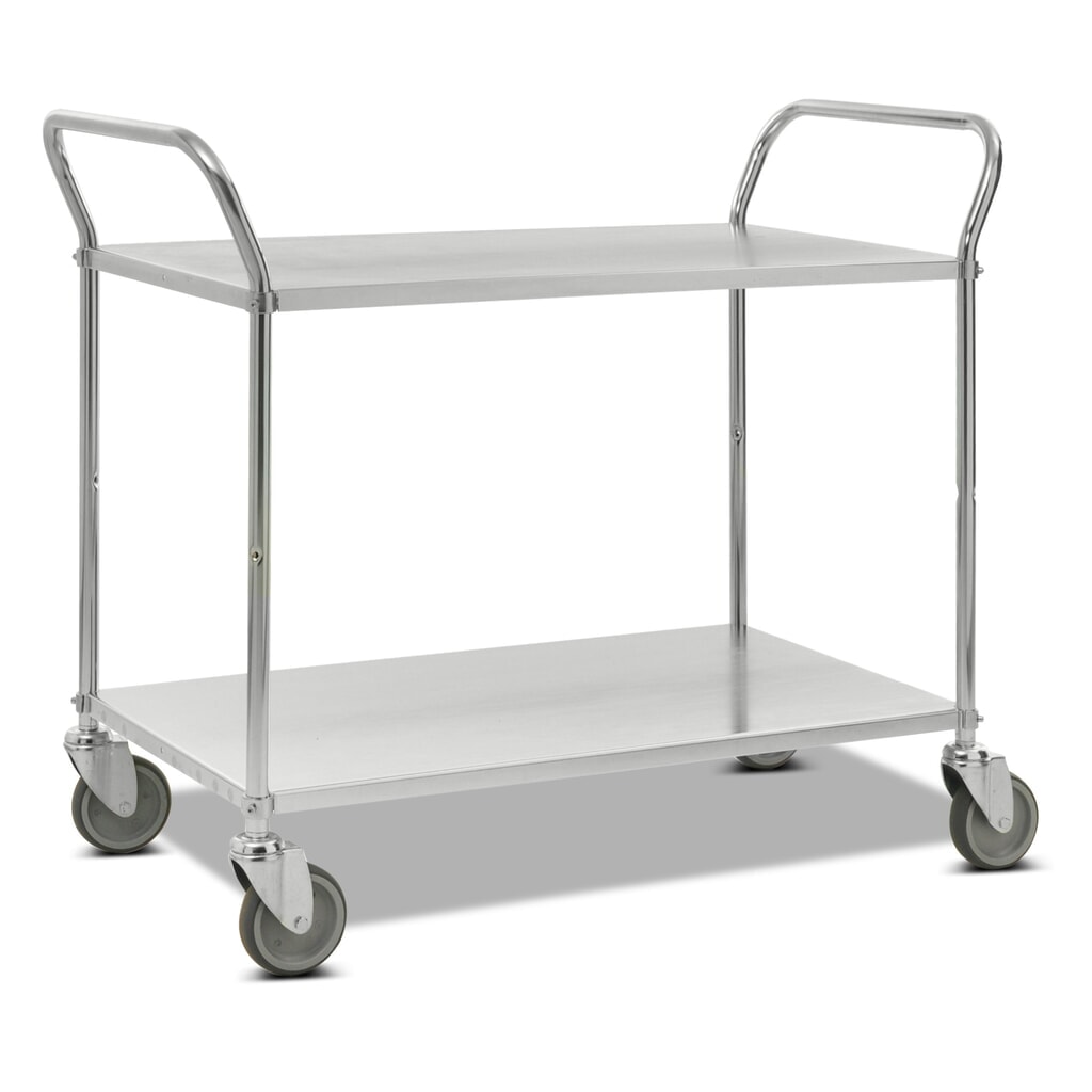 Carro con tablero, galvanizado completo, manillar vertical, 2 pisos de 900 x 540 mm Imagen del producto: Carro con tablero, galvanizado completo, manillar vertical, 2 pisos de 900 x 540 mm