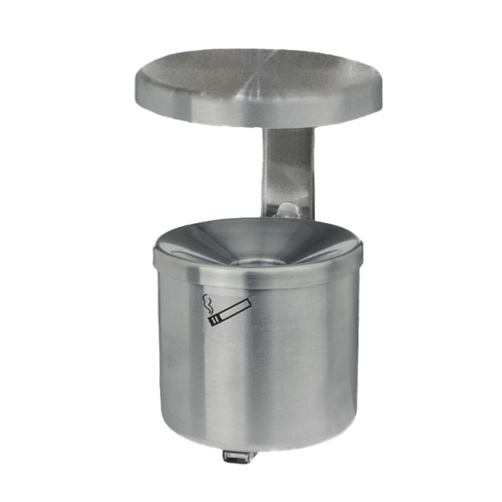 Cenicero de pared RONDO, 2,4 litros, acero inoxidable, con tejadillo Imagen del producto: Cenicero de pared RONDO, 2,4 litros, acero inoxidable, con tejadillo