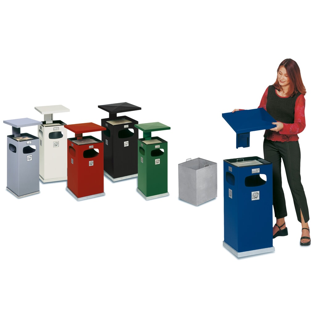 Cenicero VAR® para montar en el suelo, modelo combinado, 38 litros, blanco tráfico Imagen del producto: Cenicero VAR® para montar en el suelo, modelo combinado, 38 litros, blanco tráfico