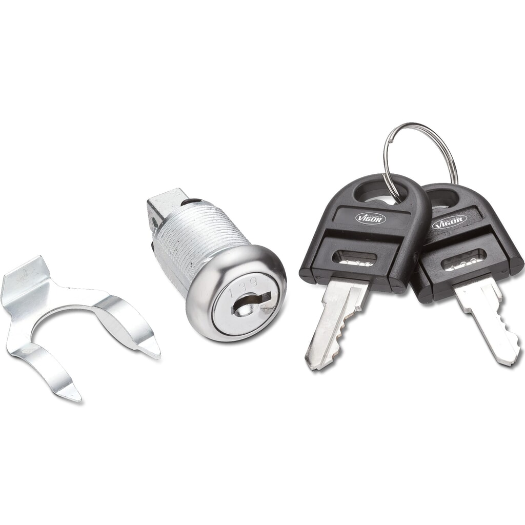 Cerradura para carros de herramientas y bancos de trabajo VIGOR®, inclusivo 2 llaves Imagen del producto: Cerradura para carros de herramientas y bancos de trabajo VIGOR®, inclusivo 2 llaves