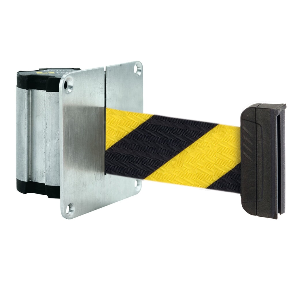 Cinta de pared para acordonar M con pieza terminal magnética, longitud 2,3 m, rayas diagonales negras / amarillas Imagen del producto: Cinta de pared para acordonar M con pieza terminal magnética, longitud 2,3 m, rayas diagonales negras / amarillas
