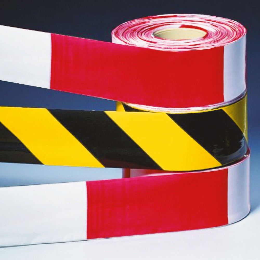 Imagen del producto: Cinta de aviso y acordonado, rojo/blanco, An x L 80 mm x 500 m, 1 bobinas/paquete