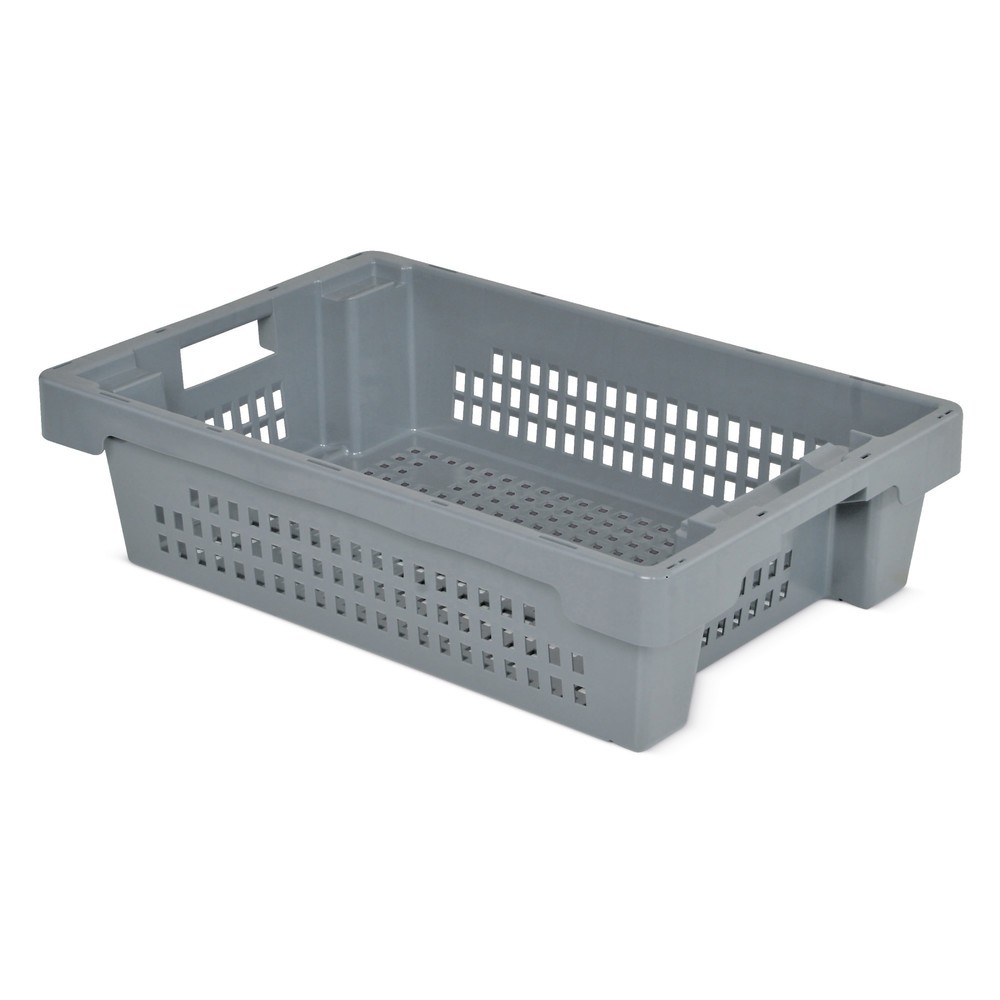 Imagen del producto: Contenedor apilable giratorio, paredes + fondo perforados, 25 litros, gris