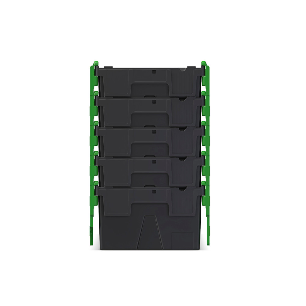 Número de imagen del producto 7: Contenedor apilable multiuso de regranulado de PP con tapa abatible, negro / verde, 40 litros, 1 uds. / UV