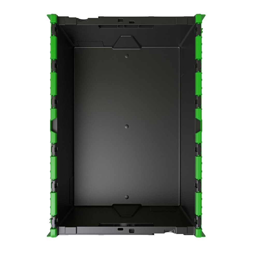 Número de imagen del producto 2: Contenedor apilable multiuso de regranulado de PP con tapa abatible, negro / verde, 40 litros, 1 uds. / UV