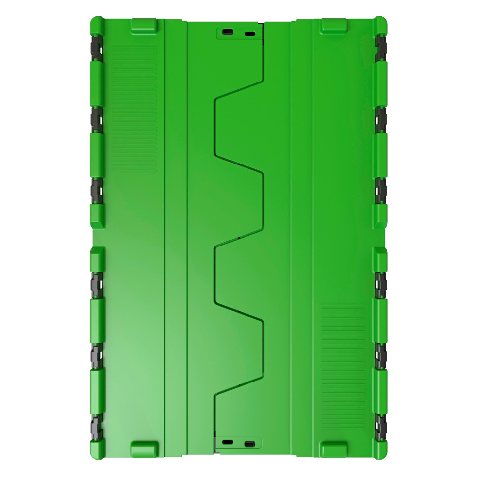 Número de imagen del producto 3: Contenedor apilable multiuso de regranulado de PP con tapa abatible, negro / verde, 40 litros, 1 uds. / UV