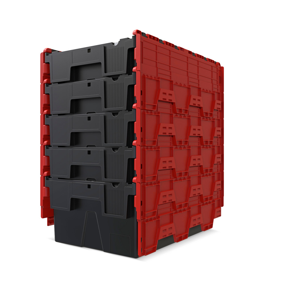 Número de imagen del producto 8: Contenedor apilable multiuso de regranulado de PP con tapa abatible, negro / rojo, 56 litros, 1 uds. / UV