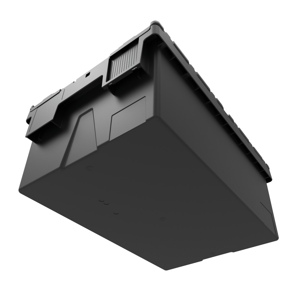 Número de imagen del producto 4: Contenedor apilable multiuso de regranulado de PP con tapa abatible, negro / azul, 56 litros, 1 uds. / UV