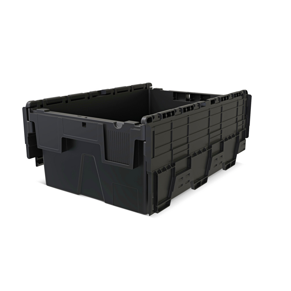 Número de imagen del producto 3: Contenedor apilable multiuso de regranulado de PP con tapa abatible, negro, 40 litros, 1 uds. / UV