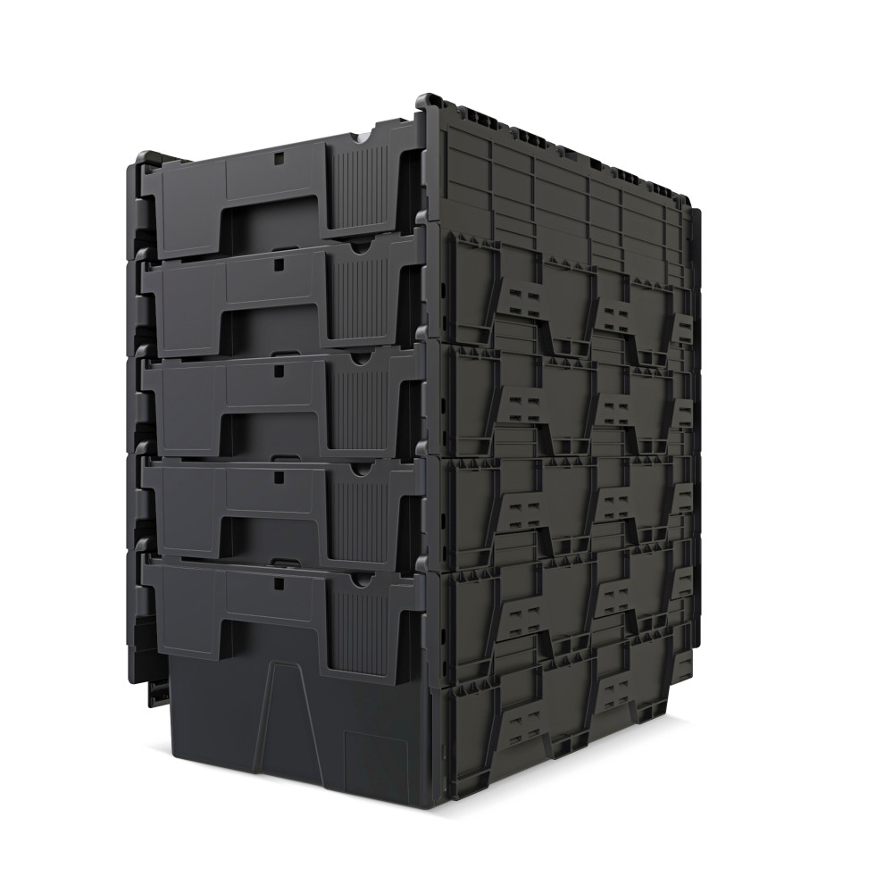 Número de imagen del producto 8: Contenedor apilable multiuso de regranulado de PP con tapa abatible, negro, 40 litros, 1 uds. / UV
