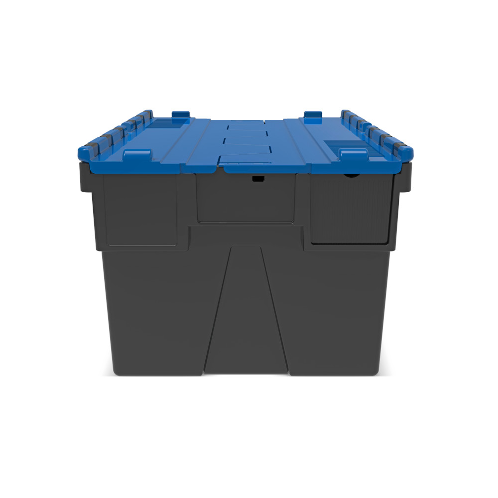 Número de imagen del producto 5: Contenedor apilable multiuso de regranulado de PP con tapa abatible, negro / azul, 56 litros, 1 uds. / UV