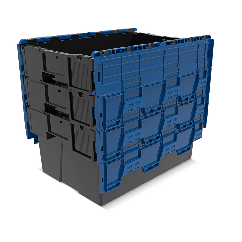 Número de imagen del producto 8: Contenedor apilable multiuso de regranulado de PP con tapa abatible, negro / azul, 56 litros, 1 uds. / UV