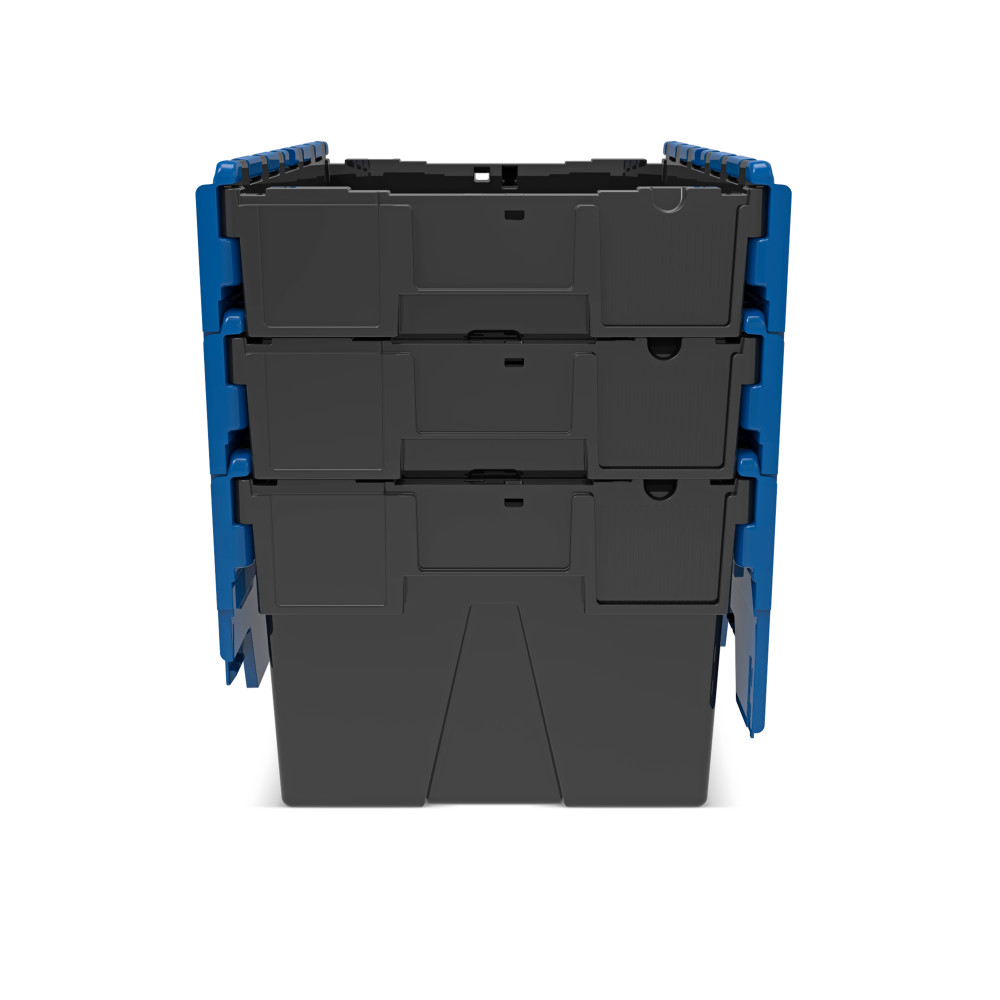Número de imagen del producto 9: Contenedor apilable multiuso de regranulado de PP con tapa abatible, negro / azul, 56 litros, 1 uds. / UV