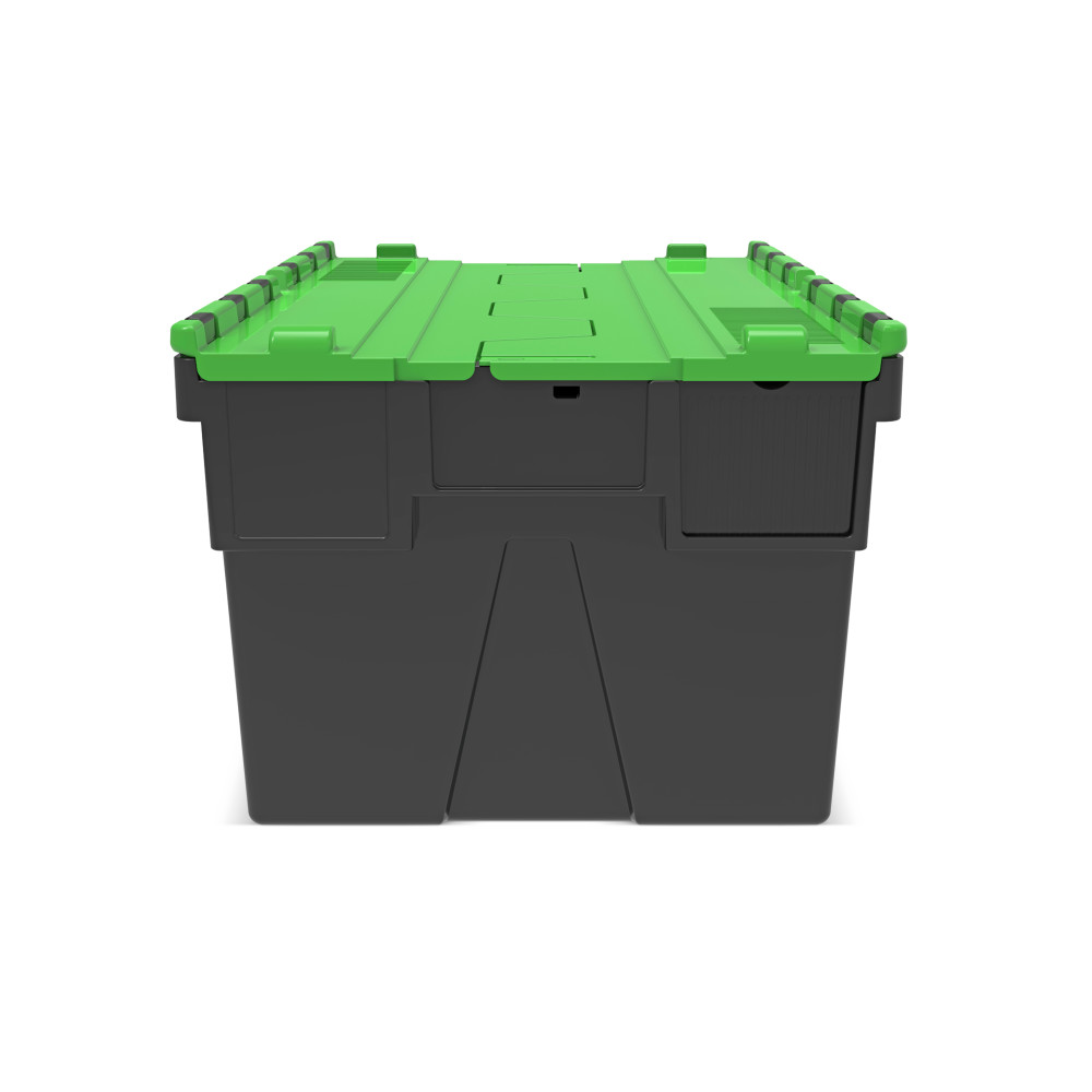 Número de imagen del producto 5: Contenedor apilable multiuso de regranulado de PP con tapa abatible, negro / verde, 56 litros, 1 uds. / UV