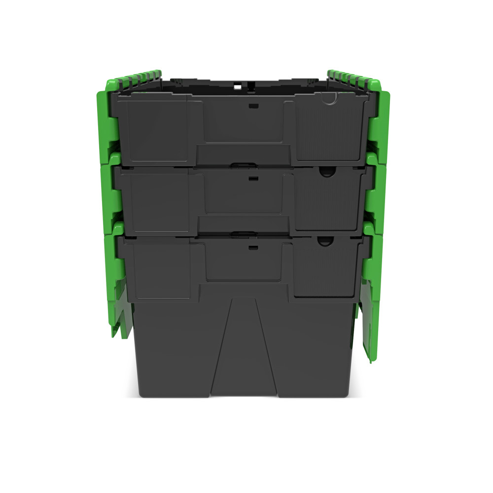 Número de imagen del producto 9: Contenedor apilable multiuso de regranulado de PP con tapa abatible, negro / verde, 56 litros, 1 uds. / UV