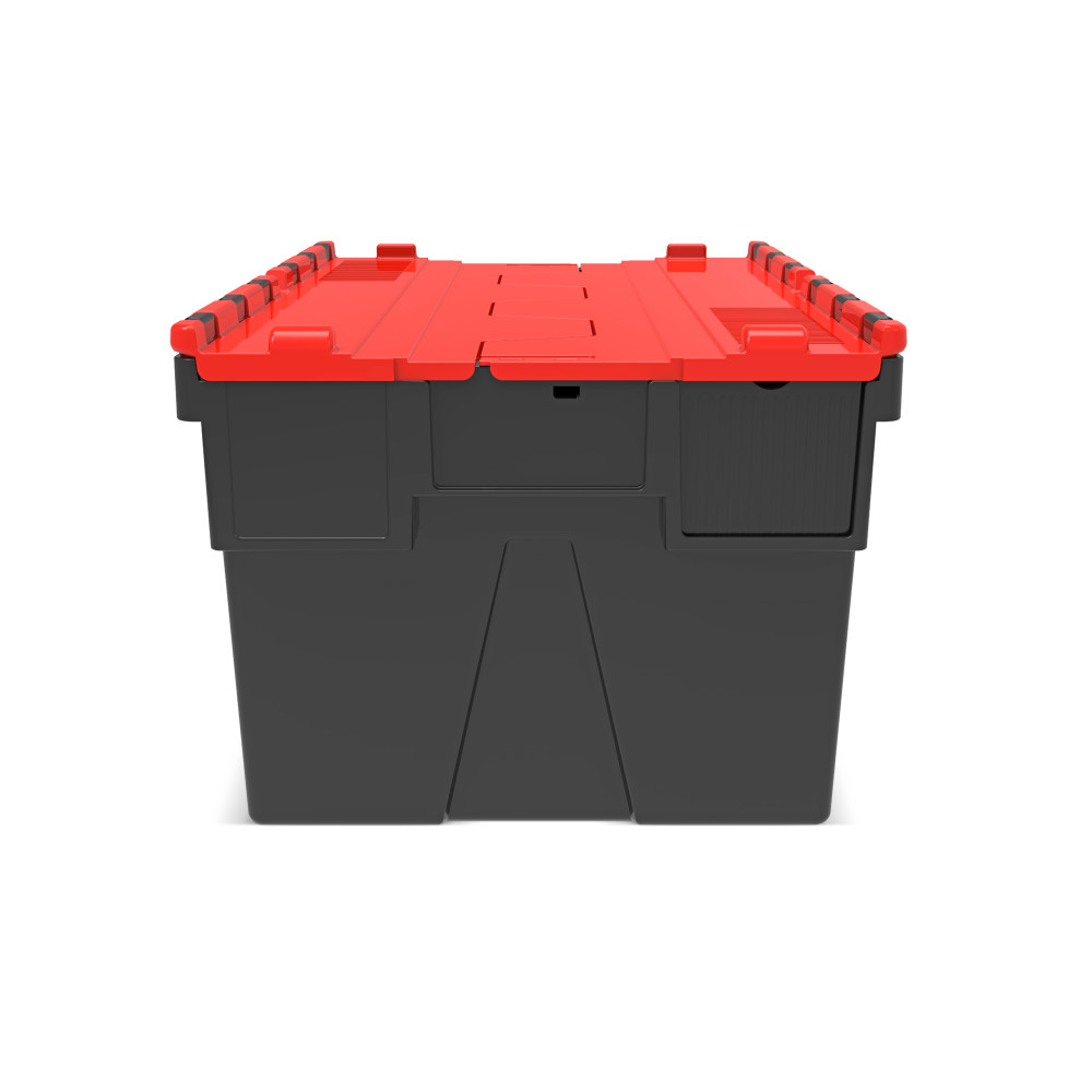 Número de imagen del producto 5: Contenedor apilable multiuso de regranulado de PP con tapa abatible, negro / rojo, 56 litros, 1 uds. / UV