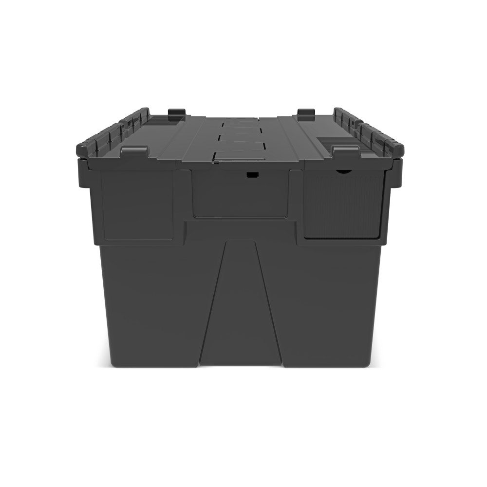 Número de imagen del producto 5: Contenedor apilable multiuso de regranulado de PP con tapa abatible, negro, 56 litros, 1 uds. / UV