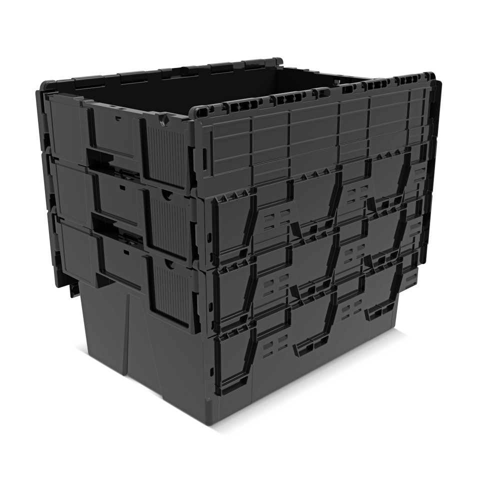 Número de imagen del producto 8: Contenedor apilable multiuso de regranulado de PP con tapa abatible, negro, 56 litros, 1 uds. / UV