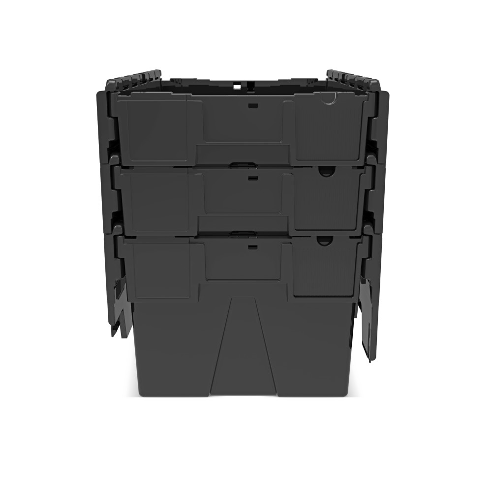 Número de imagen del producto 9: Contenedor apilable multiuso de regranulado de PP con tapa abatible, negro, 56 litros, 1 uds. / UV