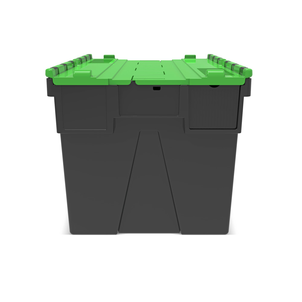 Número de imagen del producto 5: Contenedor apilable multiuso de regranulado de PP con tapa abatible, negro / verde, 65 litros, 1 uds. / UV