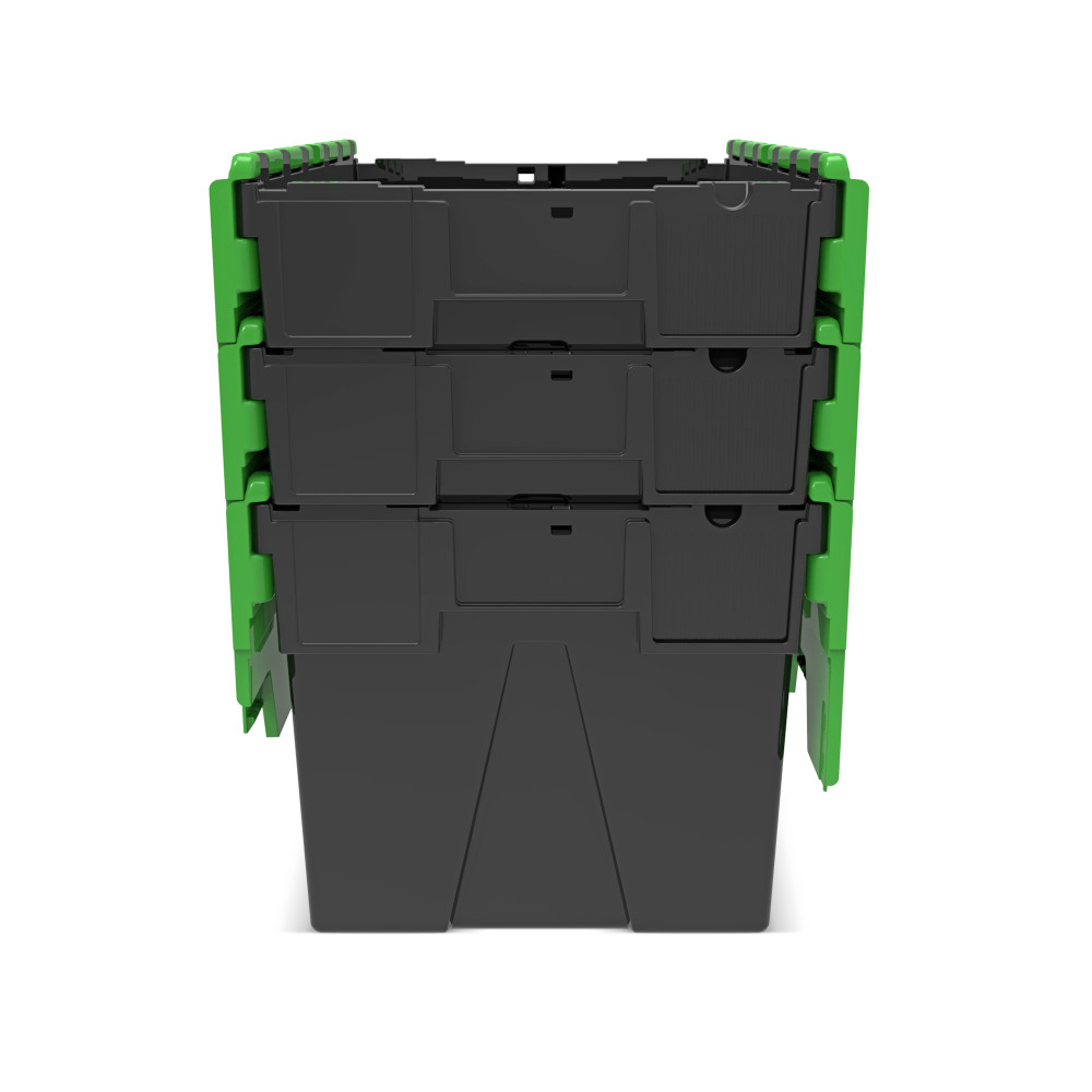 Número de imagen del producto 9: Contenedor apilable multiuso de regranulado de PP con tapa abatible, negro / verde, 65 litros, 1 uds. / UV