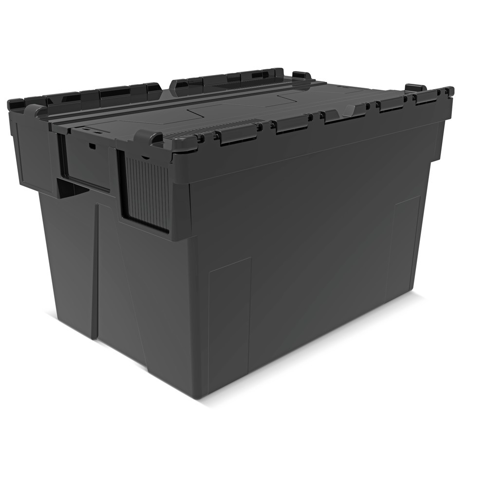 Número de imagen del producto 1: Contenedor apilable multiuso de regranulado de PP con tapa abatible, negro, 65 litros, 1 uds. / UV