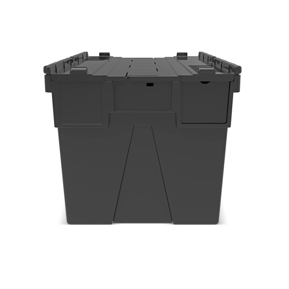 Número de imagen del producto 5: Contenedor apilable multiuso de regranulado de PP con tapa abatible, negro, 65 litros, 1 uds. / UV