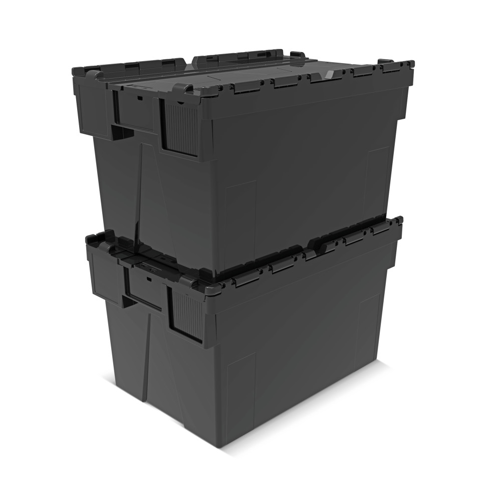 Número de imagen del producto 7: Contenedor apilable multiuso de regranulado de PP con tapa abatible, negro, 65 litros, 1 uds. / UV