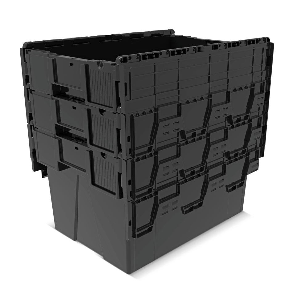 Número de imagen del producto 8: Contenedor apilable multiuso de regranulado de PP con tapa abatible, negro, 65 litros, 1 uds. / UV