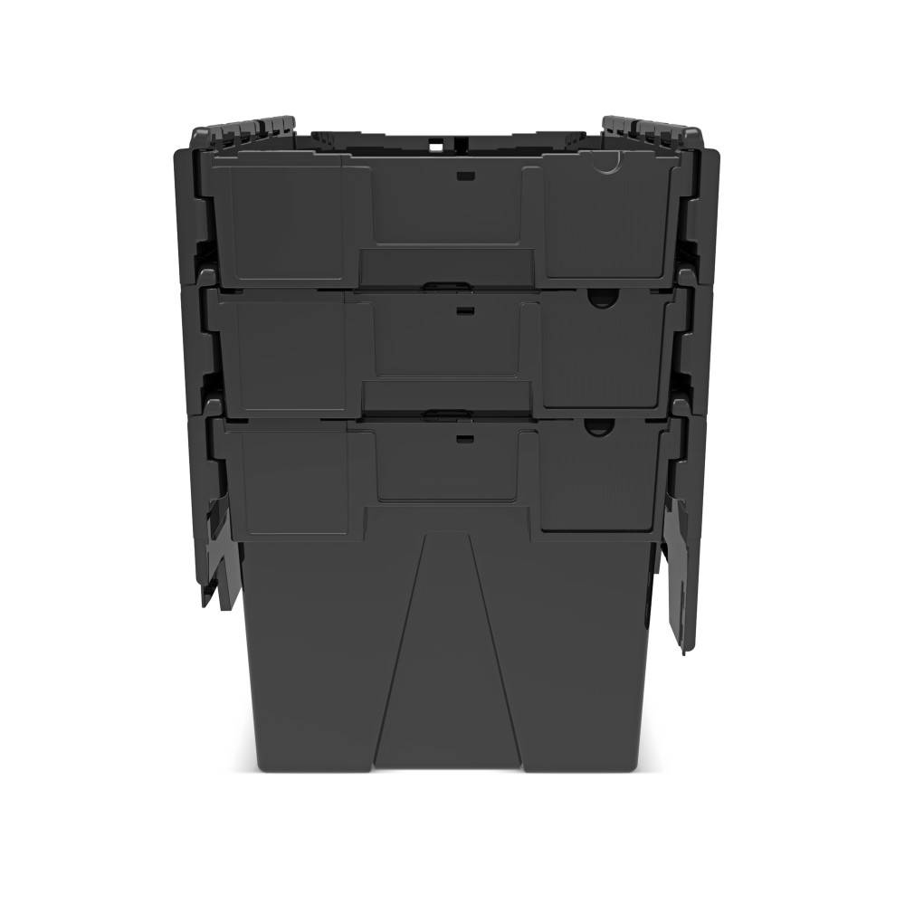 Número de imagen del producto 9: Contenedor apilable multiuso de regranulado de PP con tapa abatible, negro, 65 litros, 1 uds. / UV